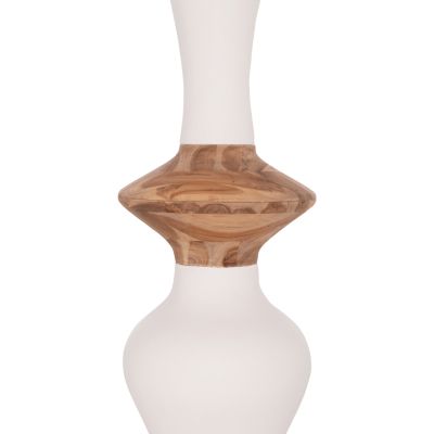 DECORATIVE FLOOR VASE NEBULA HM4660.02S FIBER CEMENT IN WHITE--TEAK WOOD Φ45x115Hcm.