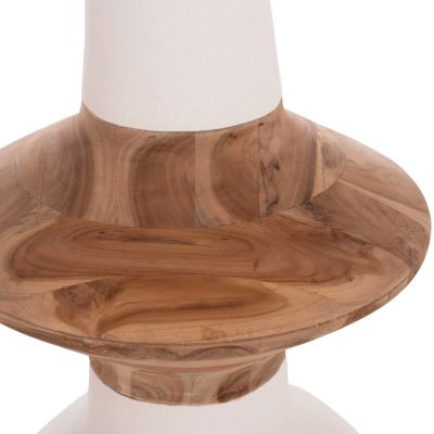 DECORATIVE FLOOR VASE NEBULA HM4660.02S FIBER CEMENT IN WHITE--TEAK WOOD Φ45x115Hcm.