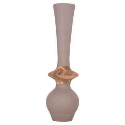 DECORATIVE FLOOR VASE NEBULA HM4660.05M FIBER CEMENT IN TAUPE--TEAK WOOD Φ45x148Hcm.