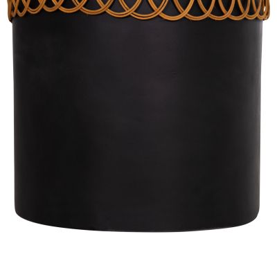 SIDE TABLE ROUND PRILEP HM18159.01 FIBER CEMENT IN BLACK & RATTAN--Φ60x76.5Hcm.