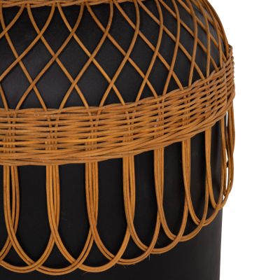 SIDE TABLE ROUND PRILEP HM18159.01 FIBER CEMENT IN BLACK & RATTAN--Φ60x76.5Hcm.