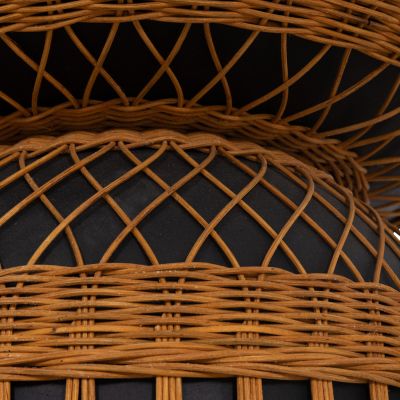 SIDE TABLE ROUND PRILEP HM18159.01 FIBER CEMENT IN BLACK & RATTAN--Φ60x76.5Hcm.