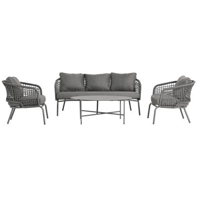 OUTDOOR LOUNGE SET 5-SEAT ELOWEN HM6508.01 ALUMINUM-ROPE-CUSHIONS---GREY
