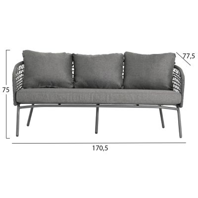 OUTDOOR LOUNGE SET 5-SEAT ELOWEN HM6508.01 ALUMINUM-ROPE-CUSHIONS---GREY