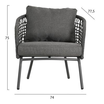 OUTDOOR LOUNGE SET 5-SEAT ELOWEN HM6508.01 ALUMINUM-ROPE-CUSHIONS---GREY