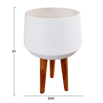 INDOOR POT QUAN HM4680.02L FIBER CEMENT IN WHITE--TEAK BASE Φ40x85Hcm