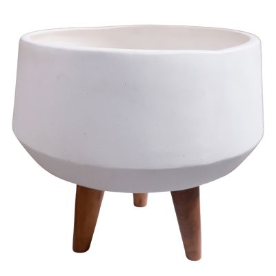 INDOOR POT QUAN HM4680.02S FIBER CEMENT IN WHITE--TEAK BASE Φ40x50Hcm
