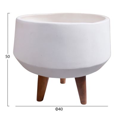 INDOOR POT QUAN HM4680.02S FIBER CEMENT IN WHITE--TEAK BASE Φ40x50Hcm