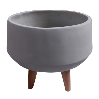 INDOOR POT QUAN HM4680.03S FIBER CEMENT IN GREY--TEAK BASE Φ40x50Hcm