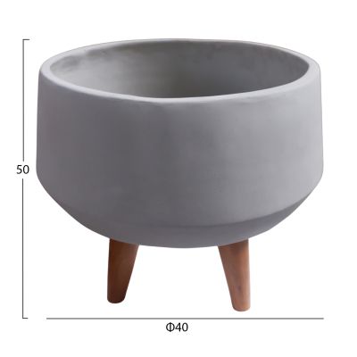 INDOOR POT QUAN HM4680.03S FIBER CEMENT IN GREY--TEAK BASE Φ40x50Hcm
