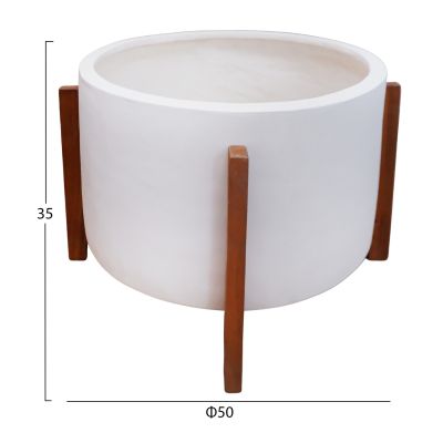 INDOOR POT HOFF HM4682.02L FIBER CEMENT IN WHITE COLOR--TEAK BASE Φ50x35Hcm
