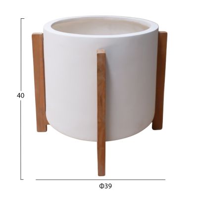 INDOOR POT HOFF HM4682.02M FIBER CEMENT IN WHITE--TEAK BASE Φ39x40Hcm