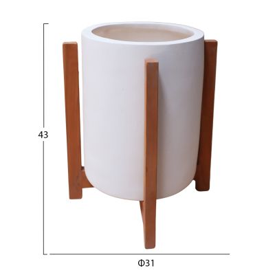 INDOOR POT HOFF HM4682.02S FIBER CEMENT IN WHITE--TEAK BASE Φ31x43Hcm