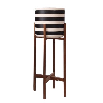 INDOOR POT RENTIL HM4683L FIBER CEMENT IN BLACK/WHITE--TEAK BASE Φ25x65Hcm