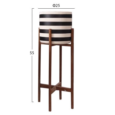 INDOOR POT RENTIL HM4683L FIBER CEMENT IN BLACK/WHITE--TEAK BASE Φ25x65Hcm