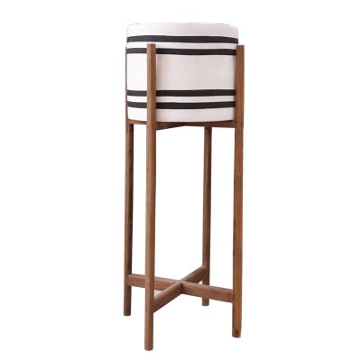 INDOOR POT RENTIL HM4683M FIBER CEMENT IN BLACK/WHITE--TEAK BASE Φ25x55Hcm
