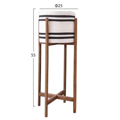INDOOR POT RENTIL HM4683M FIBER CEMENT IN BLACK/WHITE--TEAK BASE Φ25x55Hcm