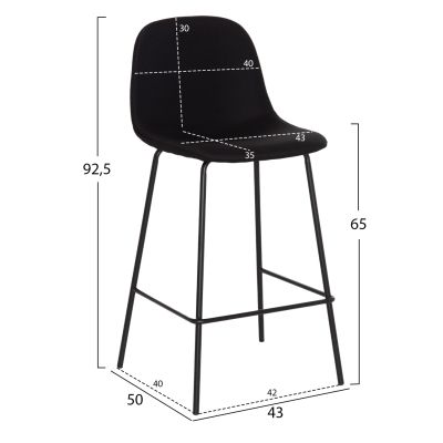 BAR STOOL VINCENT HM9298.24 MEDIUM HEIGHT-BLACK FABRIC-METAL LEGS 43x50x92.5Hcm.