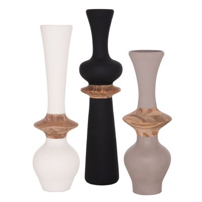 SET 3PCS DECORATIVE FLOOR VASES NEBULA HM21139.01 FIBER CEMENT--ΤΕΑΚ WOOD