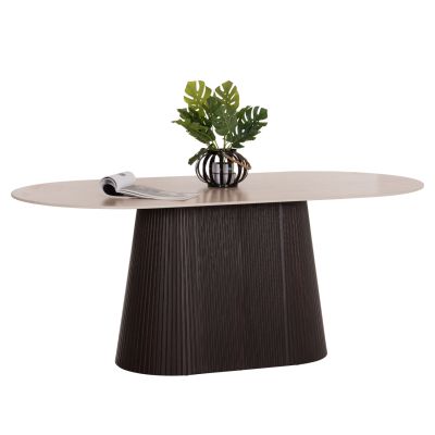 DINING TABLE OVAL CATER HM18320 CERAMIC TOP IN TRAVERTINE STONE LOOK--MDF BASE 180x90x74Hcm.