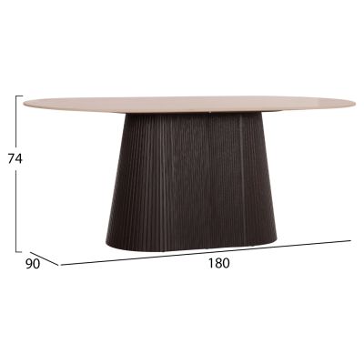 DINING TABLE OVAL CATER HM18320 CERAMIC TOP IN TRAVERTINE STONE LOOK--MDF BASE 180x90x74Hcm.