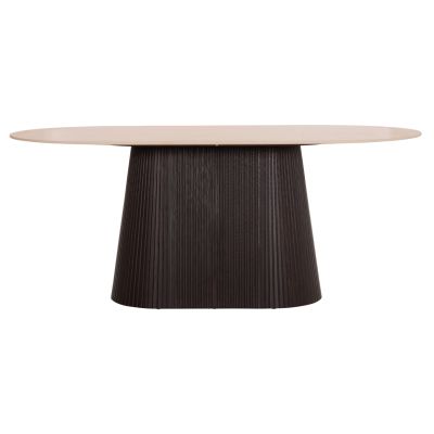 DINING TABLE OVAL CATER HM18320 CERAMIC TOP IN TRAVERTINE STONE LOOK--MDF BASE 180x90x74Hcm.