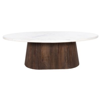 COFFEE TABLE OVAL PURGER HM9716 SOLID MANGO-WHITE MARBLE 120x70x38Hcm.