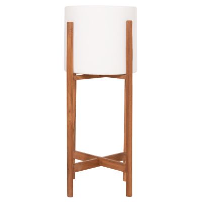 INDOOR POT RENTIL HM4684.02S FIBER CEMENT IN WHITE COLOR--TEAK BASE Φ27x56Hcm