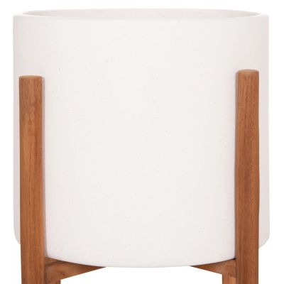 INDOOR POT RENTIL HM4684.02S FIBER CEMENT IN WHITE COLOR--TEAK BASE Φ27x56Hcm