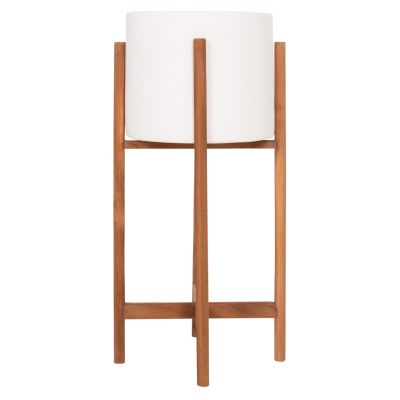 INDOOR POT RENTIL HM4684.02S FIBER CEMENT IN WHITE COLOR--TEAK BASE Φ27x56Hcm