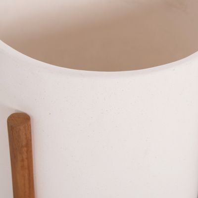 INDOOR POT RENTIL HM4684.02S FIBER CEMENT IN WHITE COLOR--TEAK BASE Φ27x56Hcm