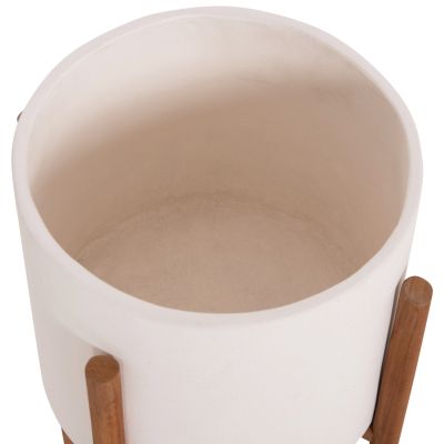 INDOOR POT RENTIL HM4684.02S FIBER CEMENT IN WHITE COLOR--TEAK BASE Φ27x56Hcm