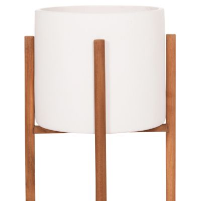 INDOOR POT RENTIL HM4684.02S FIBER CEMENT IN WHITE COLOR--TEAK BASE Φ27x56Hcm