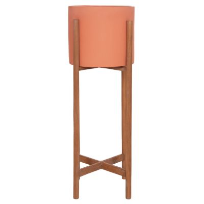 INDOOR POT RENTIL HM4684.08L FIBER CEMENT IN TERRACOTTA COLOR--TEAK BASE Φ27x66Hcm