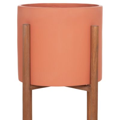 INDOOR POT RENTIL HM4684.08L FIBER CEMENT IN TERRACOTTA COLOR--TEAK BASE Φ27x66Hcm