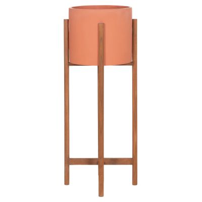 INDOOR POT RENTIL HM4684.08L FIBER CEMENT IN TERRACOTTA COLOR--TEAK BASE Φ27x66Hcm
