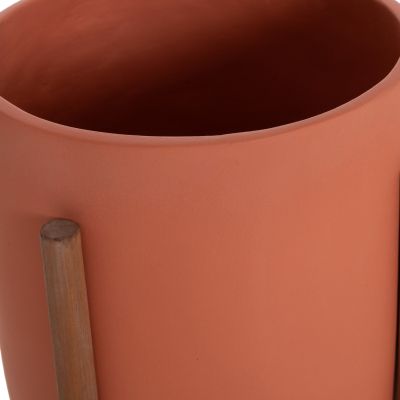 INDOOR POT RENTIL HM4684.08L FIBER CEMENT IN TERRACOTTA COLOR--TEAK BASE Φ27x66Hcm