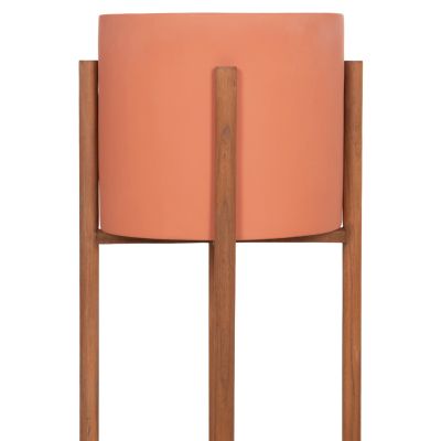 INDOOR POT RENTIL HM4684.08L FIBER CEMENT IN TERRACOTTA COLOR--TEAK BASE Φ27x66Hcm