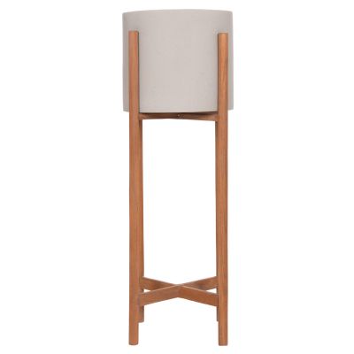 INDOOR POT RENTIL HM4684.03L FIBER CEMENT IN GREY COLOR--TEAK BASE Φ27x66Hcm