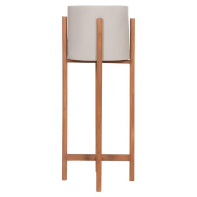 INDOOR POT RENTIL HM4684.03L FIBER CEMENT IN GREY COLOR--TEAK BASE Φ27x66Hcm