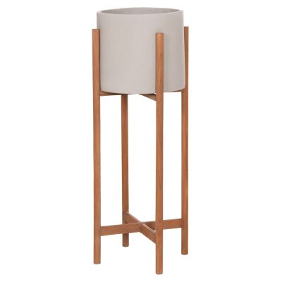 INDOOR POT RENTIL HM4684.03L FIBER CEMENT IN GREY COLOR--TEAK BASE Φ27x66Hcm