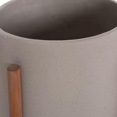 INDOOR POT RENTIL HM4684.03L FIBER CEMENT IN GREY COLOR--TEAK BASE Φ27x66Hcm