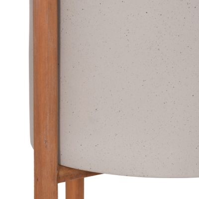 INDOOR POT RENTIL HM4684.03L FIBER CEMENT IN GREY COLOR--TEAK BASE Φ27x66Hcm