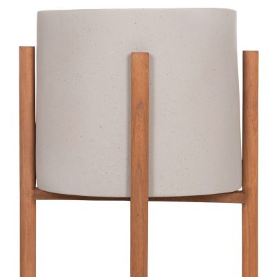 INDOOR POT RENTIL HM4684.03L FIBER CEMENT IN GREY COLOR--TEAK BASE Φ27x66Hcm
