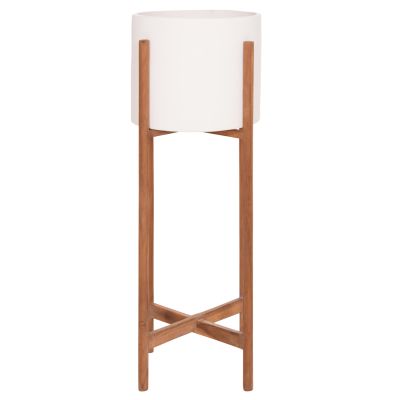 INDOOR POT RENTIL HM4684.02L FIBER CEMENT IN WHITE COLOR--TEAK BASE Φ27x66Hcm