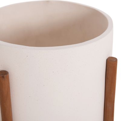 INDOOR POT RENTIL HM4684.02L FIBER CEMENT IN WHITE COLOR--TEAK BASE Φ27x66Hcm