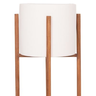 INDOOR POT RENTIL HM4684.02L FIBER CEMENT IN WHITE COLOR--TEAK BASE Φ27x66Hcm