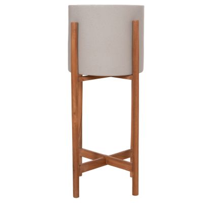 INDOOR POT RENTIL HM4684.03S FIBER CEMENT IN GREY COLOR--TEAK BASE Φ27x56Hcm