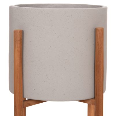 INDOOR POT RENTIL HM4684.03S FIBER CEMENT IN GREY COLOR--TEAK BASE Φ27x56Hcm