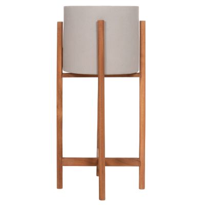 INDOOR POT RENTIL HM4684.03S FIBER CEMENT IN GREY COLOR--TEAK BASE Φ27x56Hcm